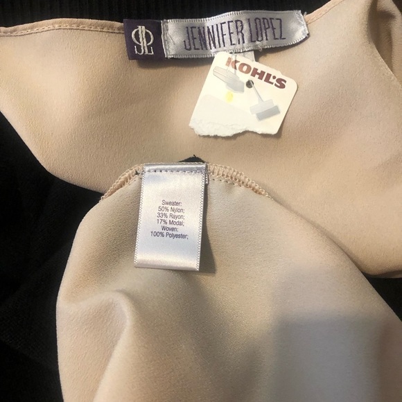 Jennifer Lopez Black and Cream Hi Low Sweater Sheer Long Sleeve Top Size M - Picture 6 of 6